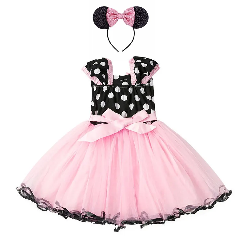 Minnie Mouse G Милая одежда с Минни Маус для маленьких девочек, мини-юбка выше колена, летнее праздничное фатиновое платье в горошек для малышей, одежда с дизайном «Микки», детское платье - Цвет: Minnie Mouse G