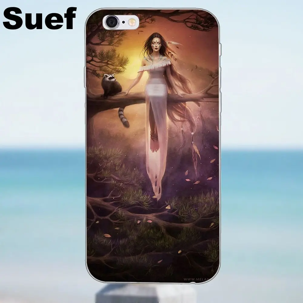 Suef Pocahontas арт роскошный мягкий ТПУ чехол для iPhone X 4 4S 5 5S 5C SE 6 6S 7 8 Plus Samsung Galaxy A3 A5 J1 J3 J5