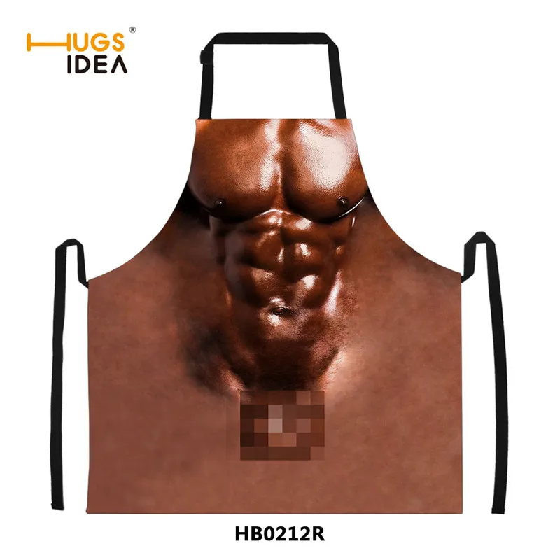 HB0212R HUGSIDEA сексуальный голый 3D принт Кухонные фартуки водонепроницаемый фартук для приготовления барбекю для женщин и мужчин Домашняя чистка без рукавов антимасляный фартук - Цвет: HB0212R