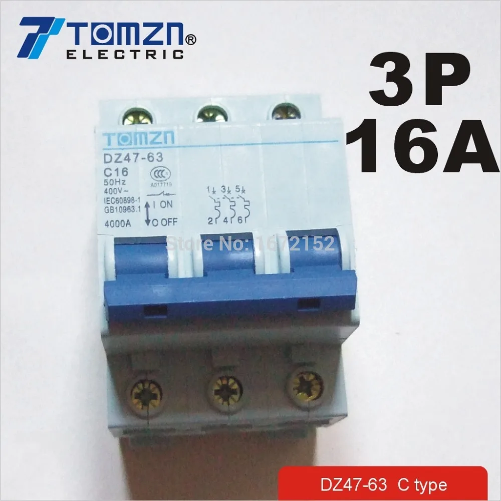Автоматический выключатель 3P 16 А 400 В ~ 50 Гц/60 Гц тип MCB C|breaker|mcbbreakers electrical |