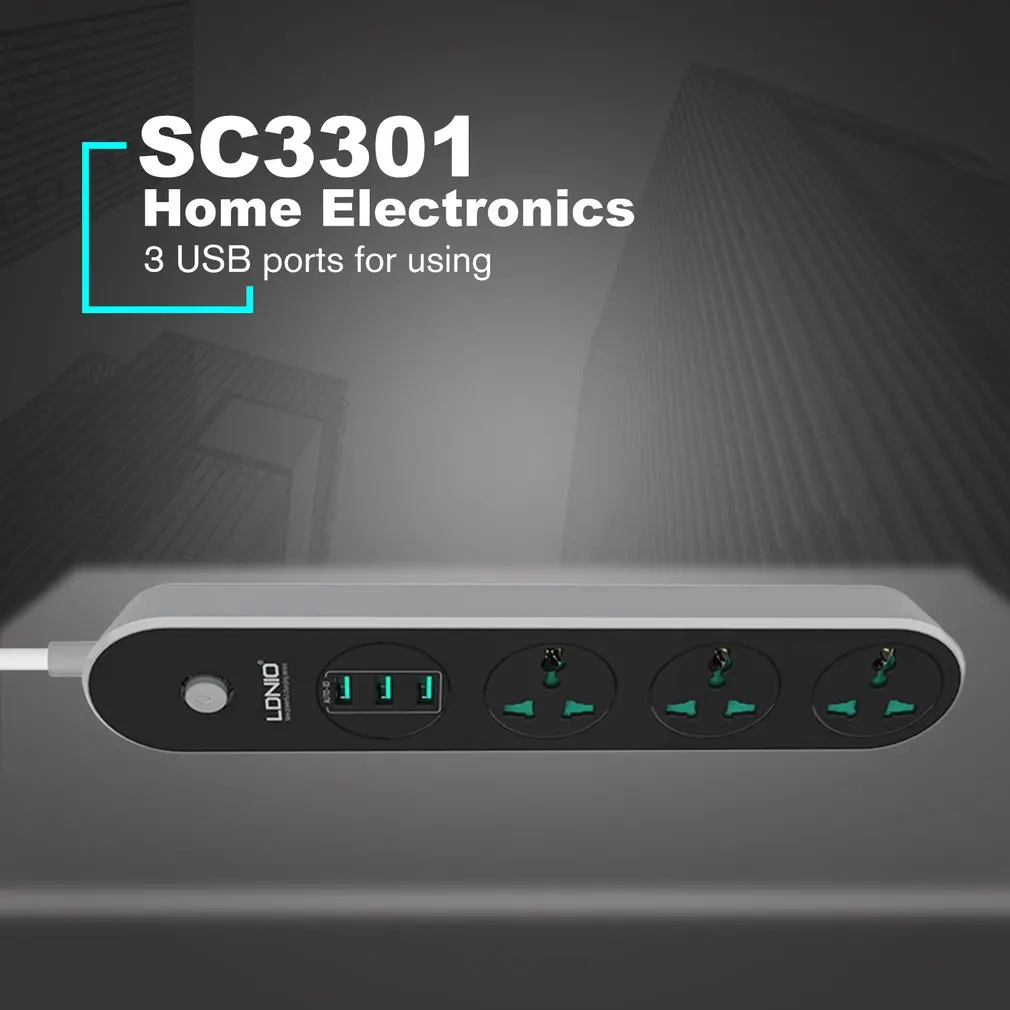 Multifunction 1.6m Power Srip with 3 USB Ports Extension Plug Fast Charging Socket Home Electronics for EU/US/UK | Обустройство дома