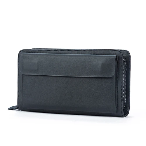 9069B Black Длинный кошелек для телефона, кошелек, держатель для карт, сумки для денег, мужской клатч, кошелек, мужской кошелек из натуральной кожи, двойная молния, мужской кошелек - Цвет: 9069B Black