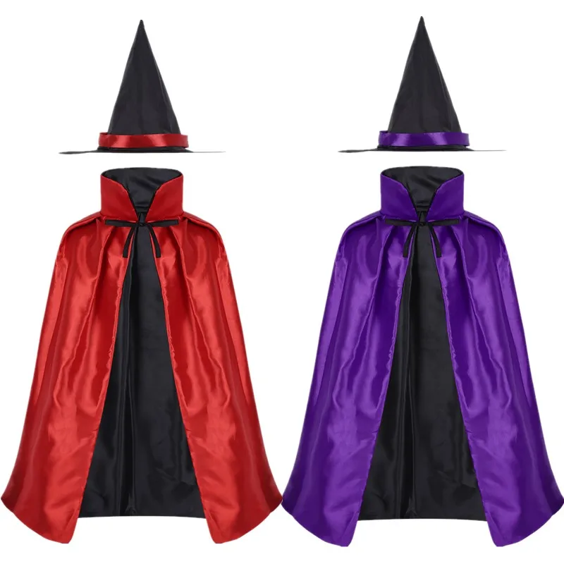 Новинка детские костюмы ведьмы на Хэллоуин двусторонняя атласная накидка и