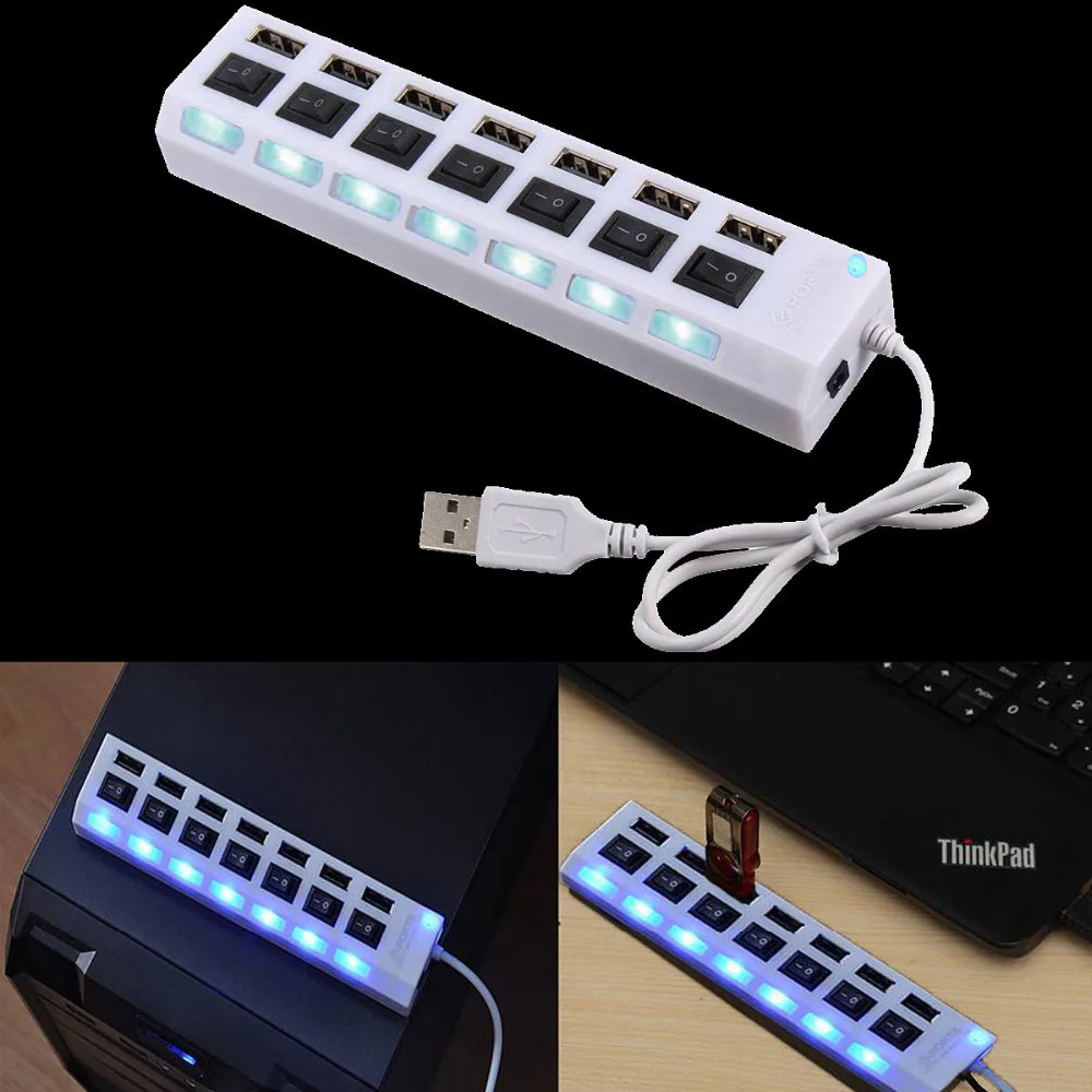 7 порт USB 2 0 3 концентратор Мульти разветвитель с Мощность Вкл/выключения высокого