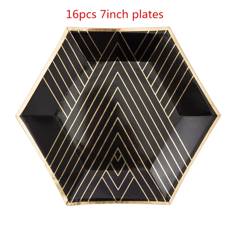 Set 3 7inch plates Ipalmy 72pcs С Днем Рождения вечерние украшения набор цвет серебристый, золотой и черный Бумага Pom Poms висящий флаг поставка шаров для праздников - Цвет: Set 3 7inch plates