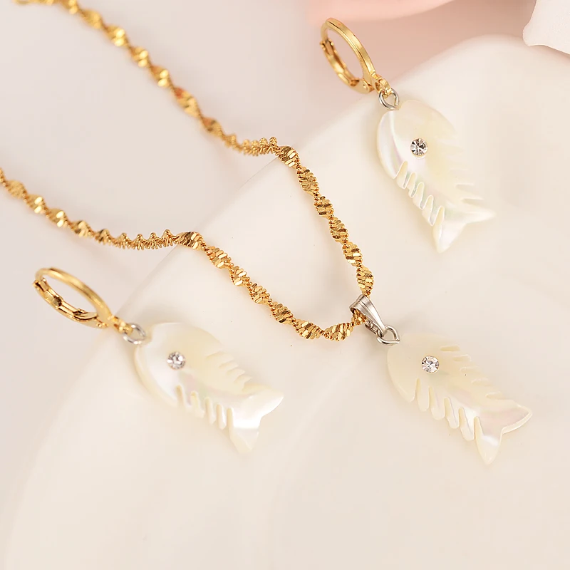 

resin PNG Africa Romantic bride Sets gold LOVELY fish necklace drop Ear ring earrings Jewelry Set for women Wedding Bijoux gifts
