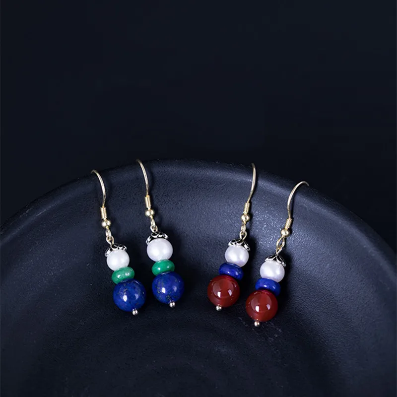 Женское летнее платье из серебра 925 пробы с бусинами|Серьги-подвески| |