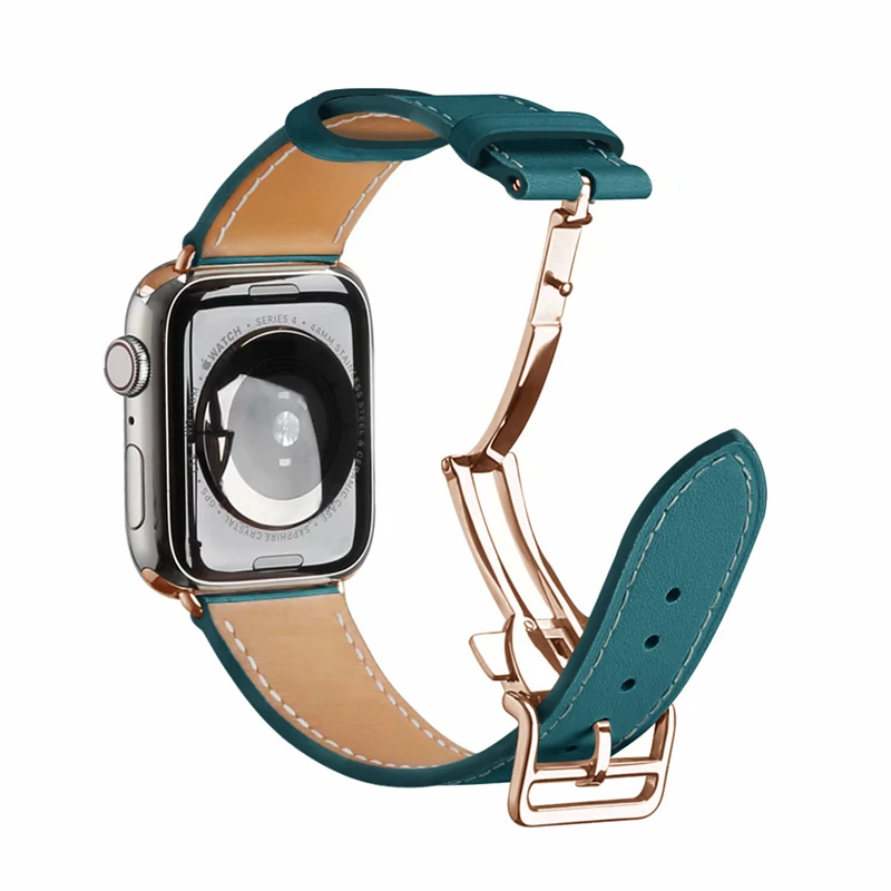Herm Logo, розовое золото, натуральная кожа, один тур, браслет для часов Apple Watch Series 5 4 44/40 мм, замена для iWatch