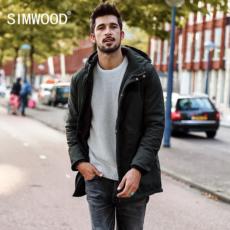 Мужская теплая куртка SIMWOOD зимняя парка приталенного силуэта 2019 пальто батальных