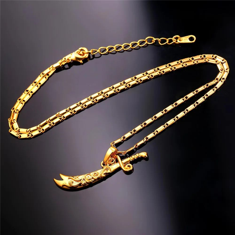 U7 Мужские Меч Подвески Ожерелье Позолоченные Цепи Колье Ювелирные Изделия с