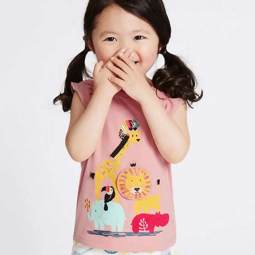 Little maven/детей летняя детская одежда для девочек с коротким рукавом Футболка животных печати хлопок брендовые Топы 50959