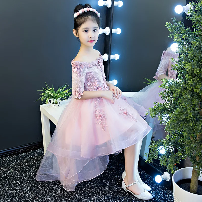 Exquisite Shouldless Appliques Flower Girl Dovetail Dress Kids Baby Teenagers Floral Princess Pageant Graduation Birthday | Детская