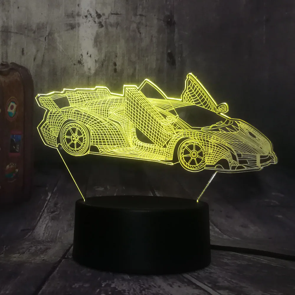 Современный 3D родстер автомобильный светодиодный ночник RGB 7 цветов сменный USB