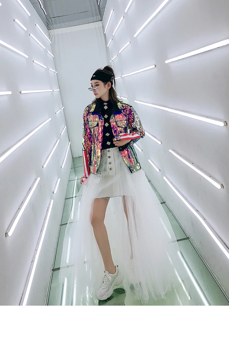 7Mang Весенняя женская уличная куртка Harajuku флаг с надписью куртка с блестками свободные вечерние пальто с длинным рукавом Верхняя одежда в стиле хип-хоп 0226
