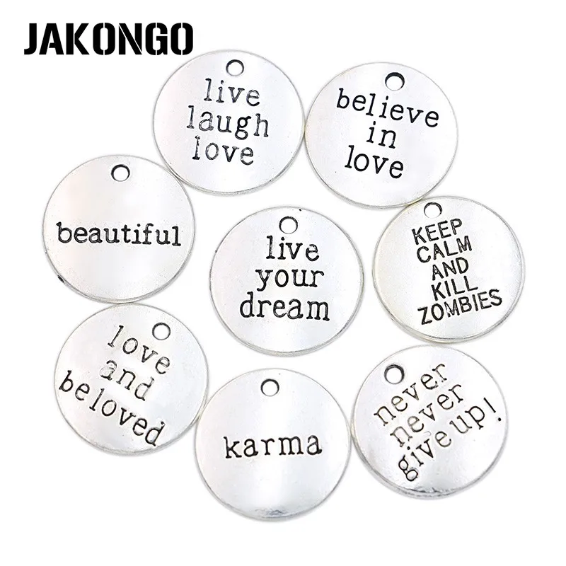 10 шт./лот, античные посеребренные Подвески с надписью «Live your Dream Karma Believe in Love» для самостоятельного изготовления ювелирных изделий ручной работы 20 мм