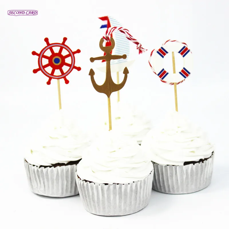 

24pcs Nautical ThemeToppers Picks Cupcake Topper Baby Shower Supplies Child Kids Birthday Party Cake Baking Party Decoration