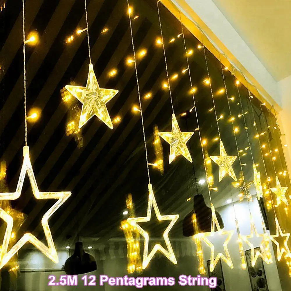 2.5M Pentagram Light 220 В светодиодный гирлянда, гирлянда, лампочки, шар, пентаграмма, мерцание, занавеска, декор, гирлянда для дома, Рождества, свадьбы, вечеринки, наружная гирлянда - Испускаемый цвет: 2.5M Pentagram Light
