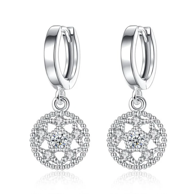 

KOFSAC New Charm 925 Sterling Silver Earrings For Women Wedding Party Micro-Inlay CZ Crystal Lotus Eardrop Earring Jewelry Gifts