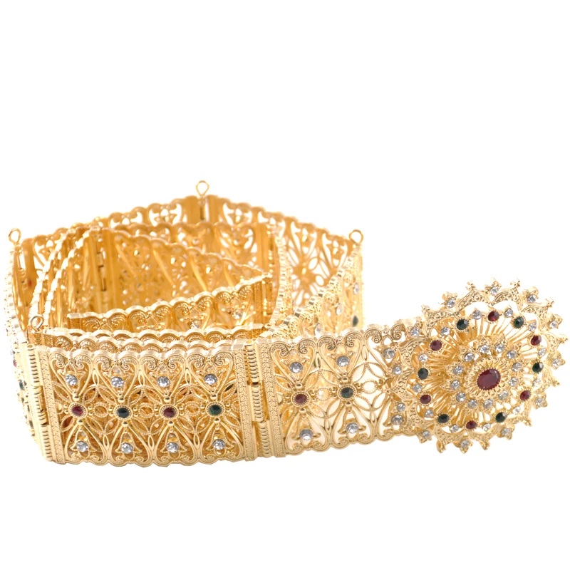 Elegant round crystal hollow flower metal belt designed for ladies wedding party custom dress jewelry belt
