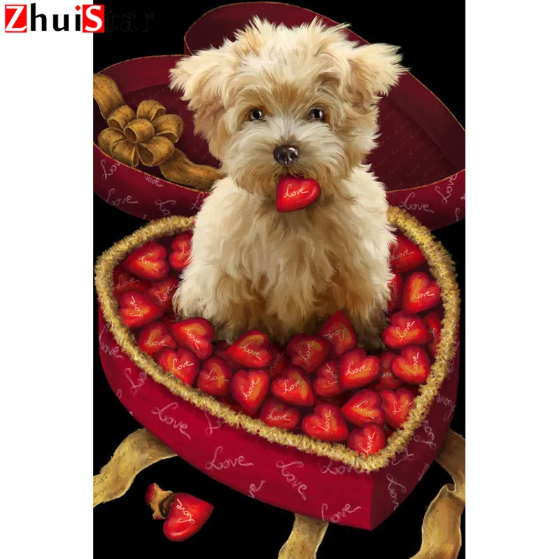 5D DIY Полная квадратная дрель Алмазная вышивка крестиком на рисунке собака ест со