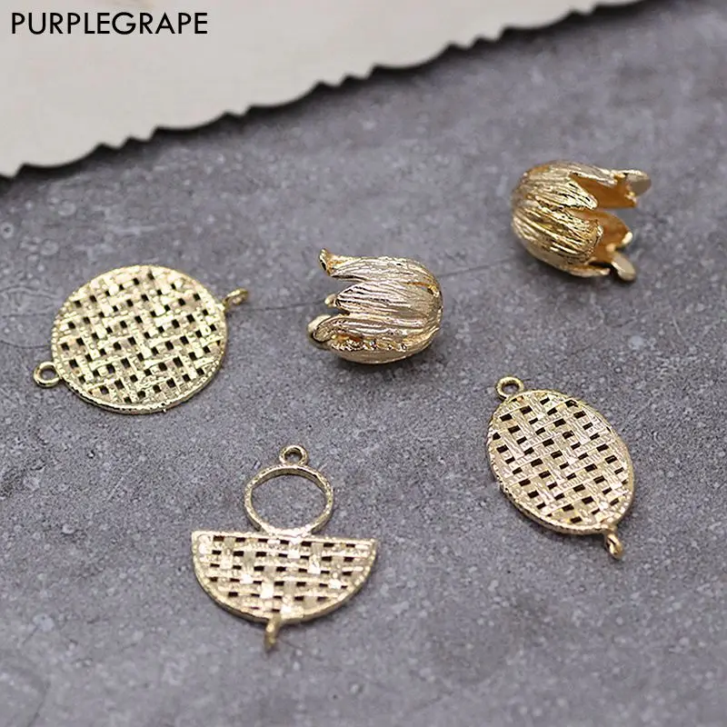 

Copper Plated Gold Pendant DIY Earrings Jewelry Accessories Material Three-dimensional flower woven mesh Round oval 2pcs