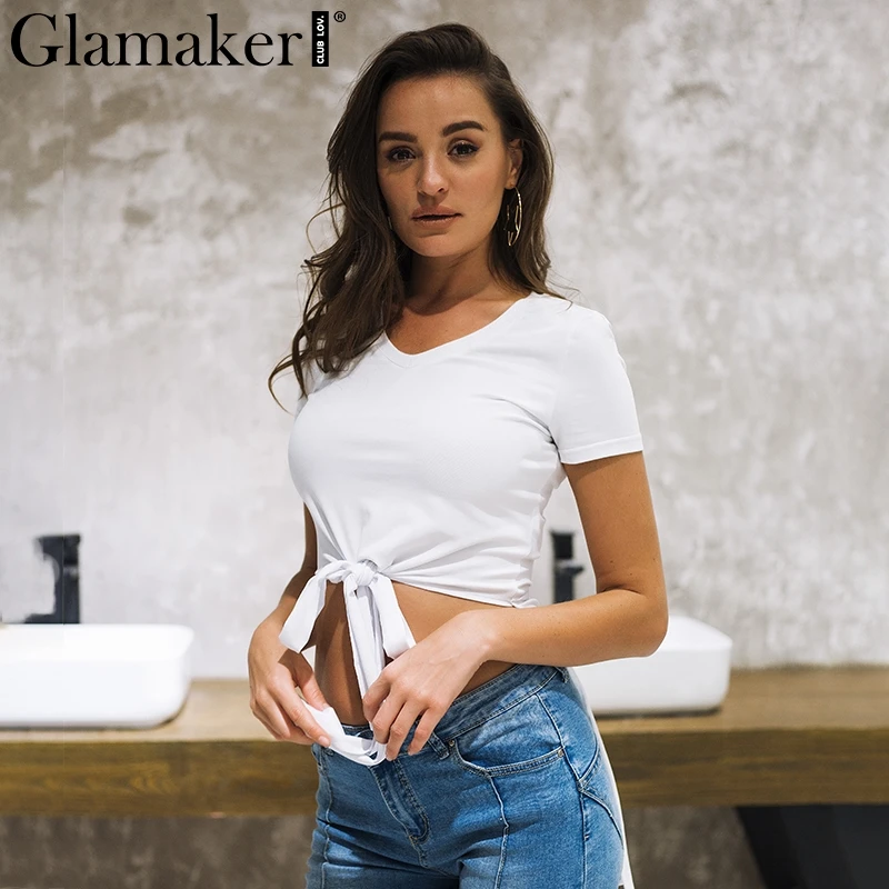 Женская блузка с бантом Glamaker белая длинная накладным хвостом на лето | одежда