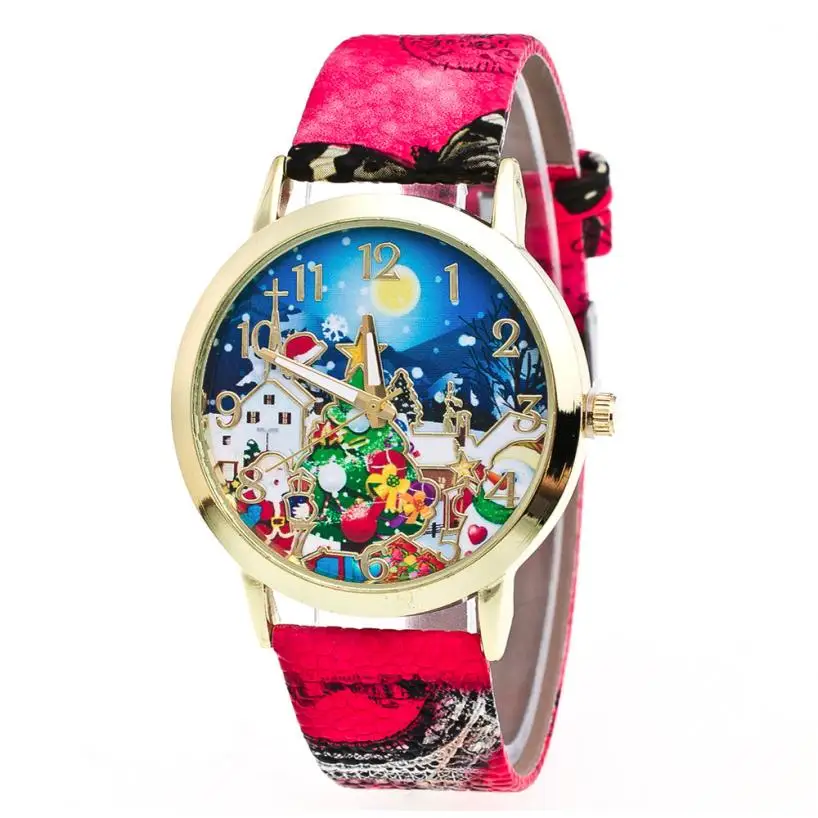 Женские кварцевые часы с рождественским узором наручные браслет подарок для
