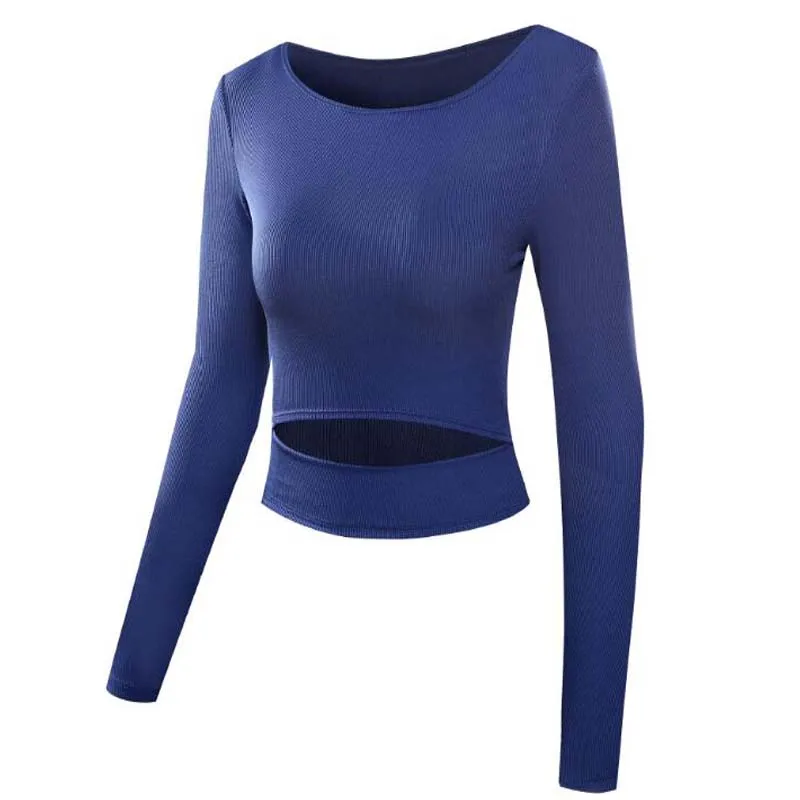 Новый Для женщин быстросохнущая спортивные футболки с длинным рукавом для бега