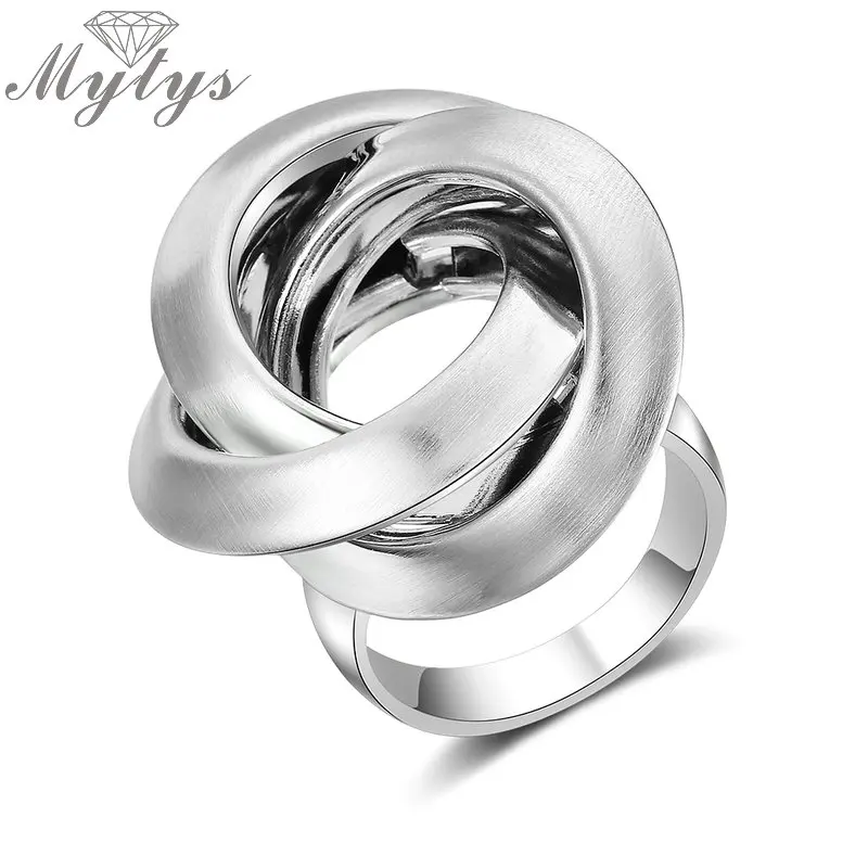 Silver Myty, новинка, модное геометрическое Золотое кольцо для женщин, круги, объемный крест, дизайнерские металлические кольца, ювелирные изделия на палец, r1987 - Цвет основного камня: Silver