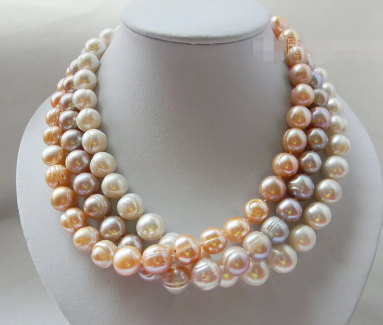 Красивые ожерелья с пресноводным жемчугом 3 шт. 17 дюймов 13 мм Круглые белые