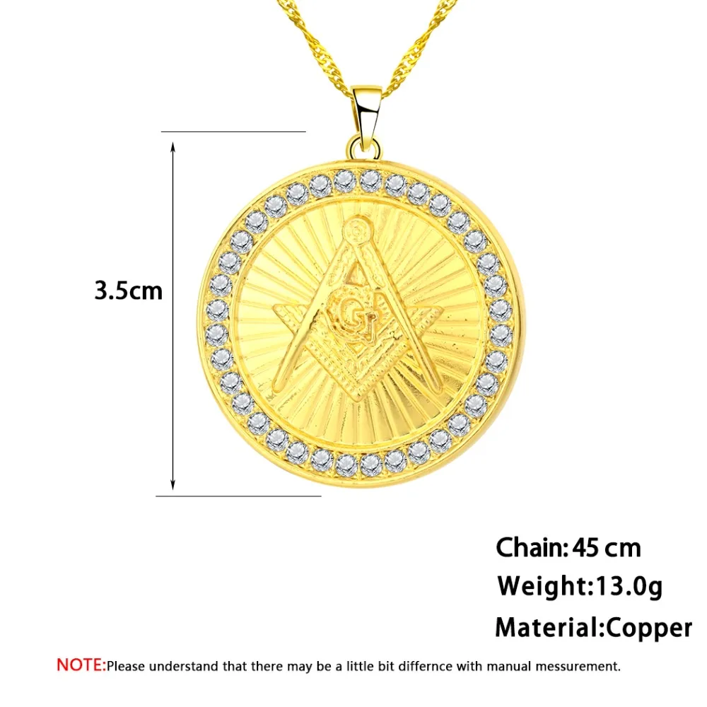 CHENGXUN в стиле хип-хоп золотого цвета, масонские Ожерелья С масоном, Bling Compass G, подвески, ювелирные изделия с кристаллами, масонские подарки в виде храма для мужчин и женщин