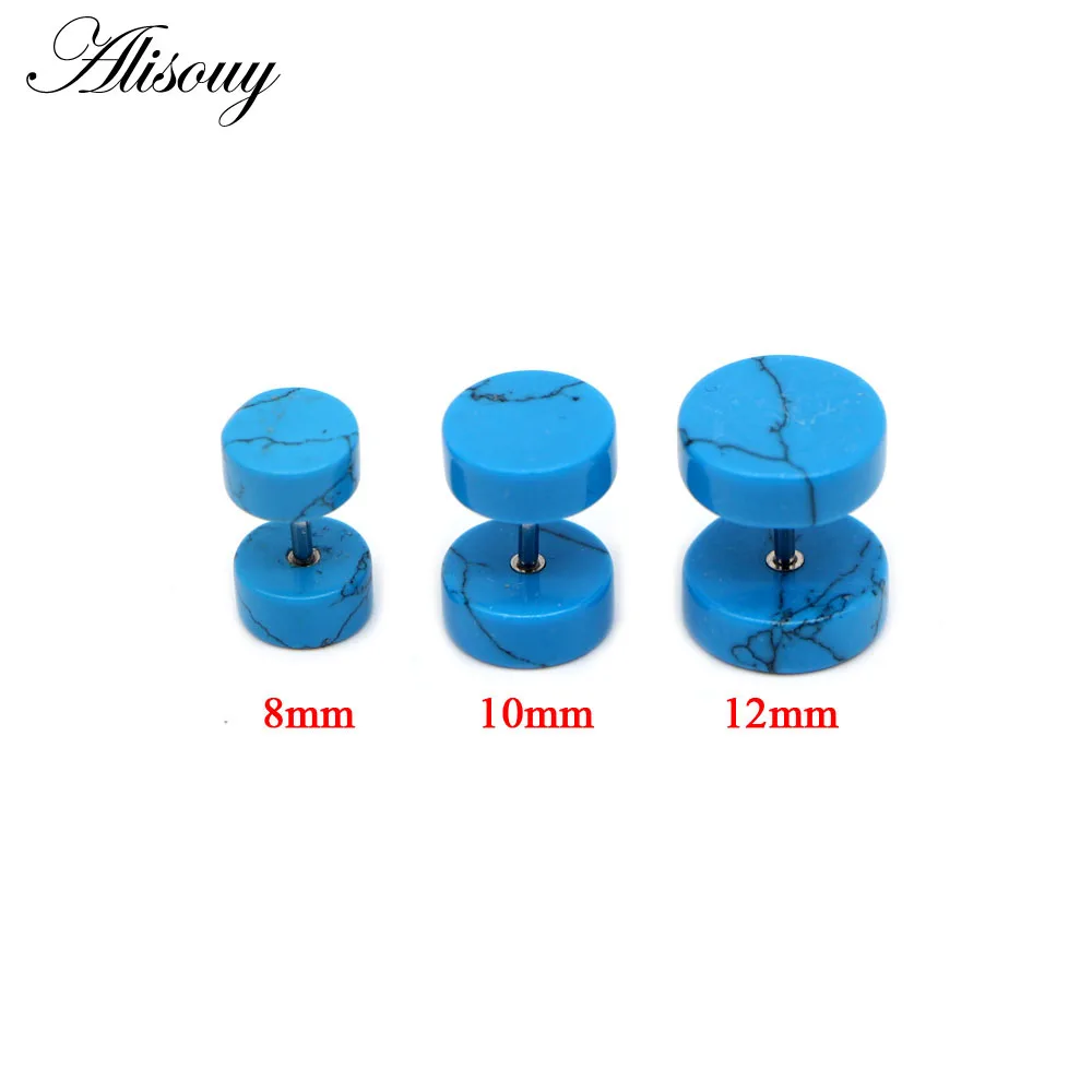 Blue Turquoise 362B Alisouy 2 шт. Для женщин Для мужчин натуральный камень серьги-туннели штанга гантельного типа ушной хрящ поддельные затычки для ушей ювелирные изделия для пирсинга серьги - Окраска металла: Blue Turquoise 362B