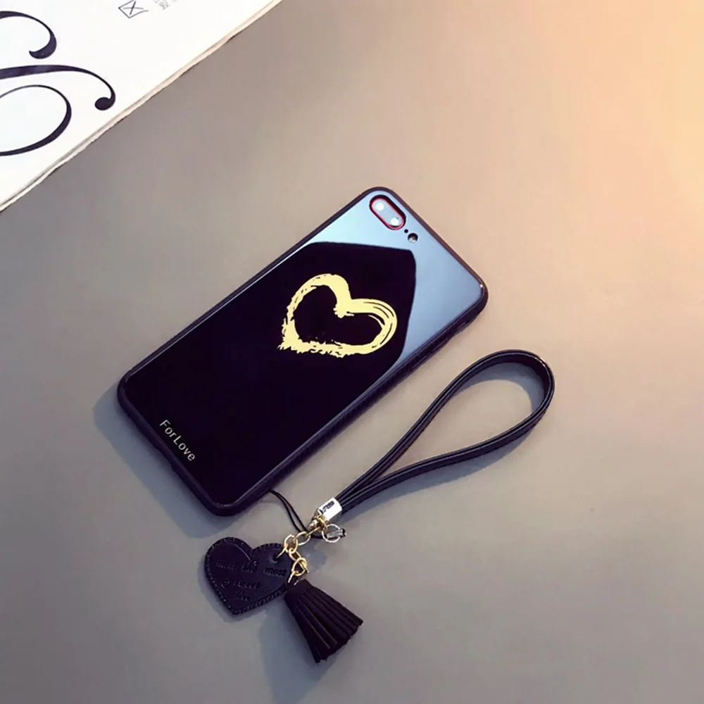 Чехол из закаленного стекла с ремешком Love для samsung Galaxy S8 S9 plus Heart S10 Lite S10 e ручной ремешок Note 8 9 милый модный чехол-бампер - Цвет: HDHX