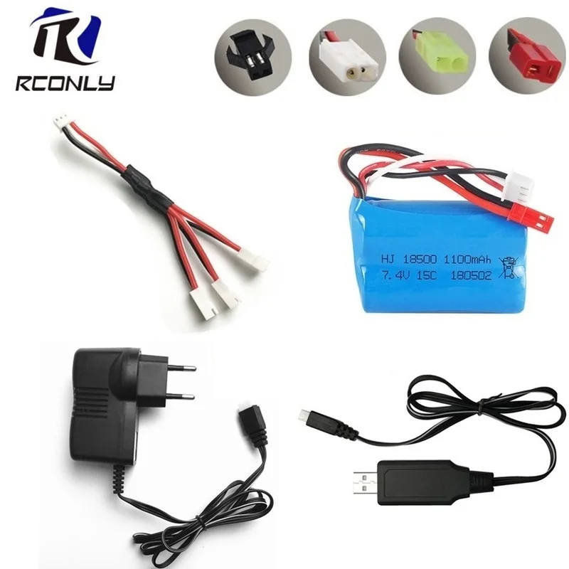 Для MJX T10 T11 T34 7,4 v 1100mAH 15c Lipo батарея для дистанционного управления вертолетом Li-po батарея 7,4 V 18500 игрушки зарядное устройство