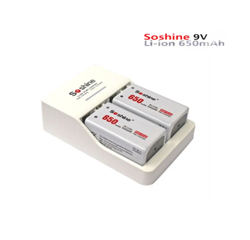 2 шт. литий ионный аккумулятор Soshine 9 в 650 мАч + 1 интеллектуальное зарядное