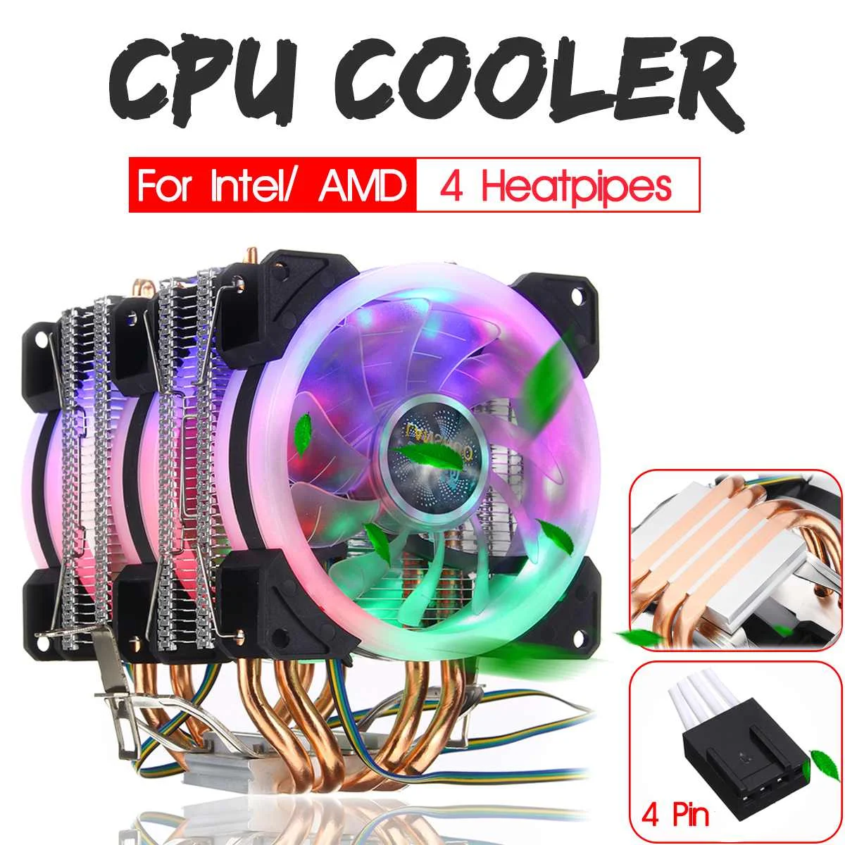 Двойная башня Процессор кулер 6 тепловые трубки с цветовой моделью RGB 4pin Процессор Вентилятор охлаждения радиатора для Intel 775/1150/1151/1155/1156/1366 для AMD разъем