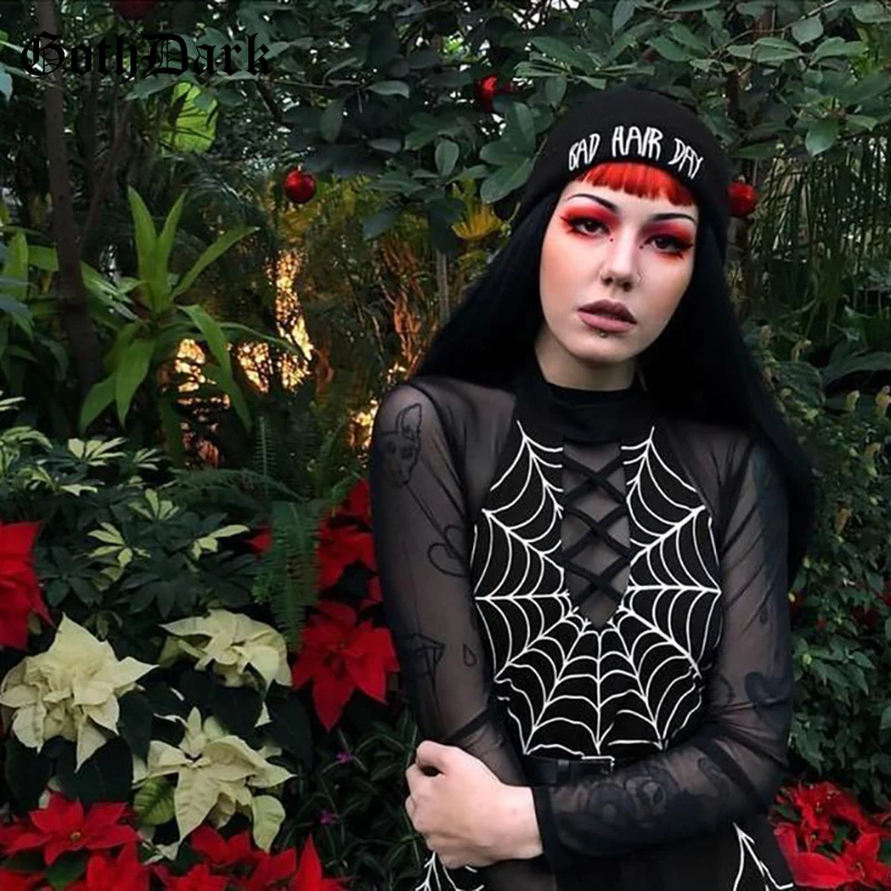 Женское платье Goth Dark, с вырезами и перекрестными лентами, с принтом в готическом стиле, сексуальное платье с воротником хомутиком и открытой спиной