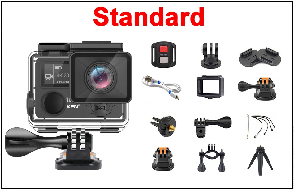 Экшн-камера EKEN H5S Plus HD 4K 30fps EIS с чипом Ambarella A12 внутри 30 м водонепроницаемая Спортивная камера с сенсорным экраном 2,0 дюйма