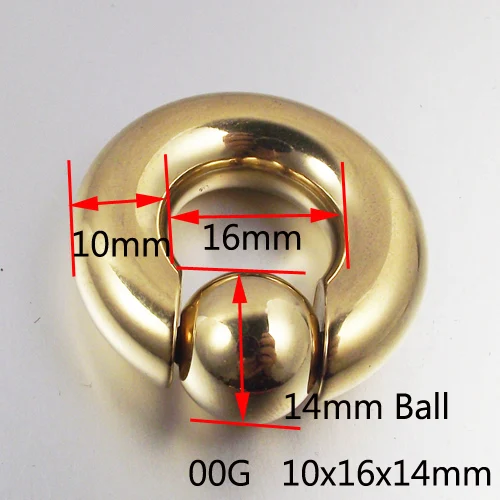00G 10x16x14mm Цельнокроеное платье с большой Размеры золото Титан плененное обруч кольцо пупка Кольца для губ губная серьга Весенний Бал Нос Кольца, Пирсинг тела, украшения - Окраска металла: 00G 10x16x14mm