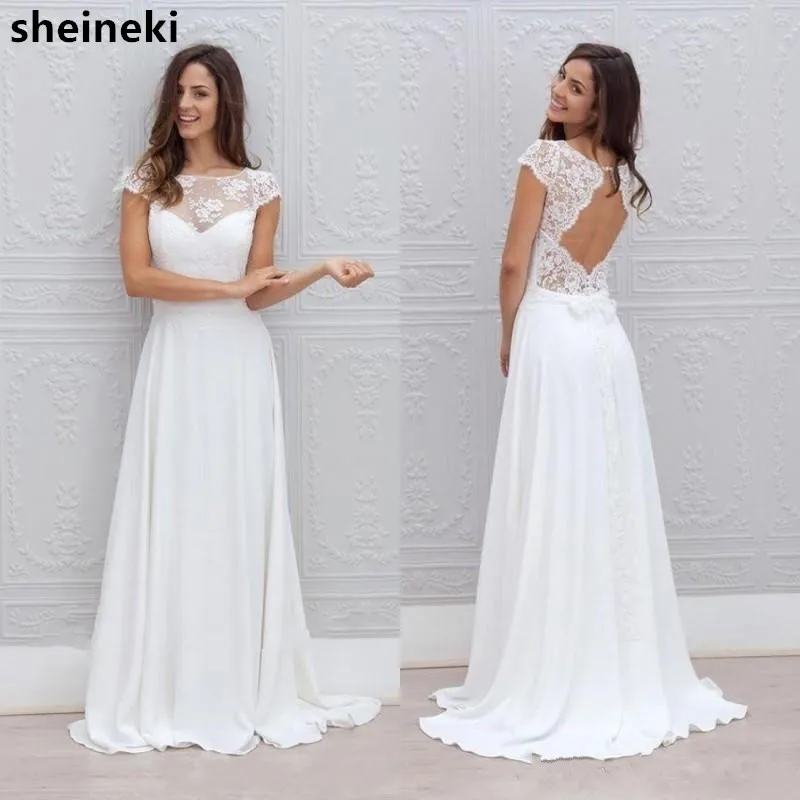 2019 пикантные дешевые шифоновые белые кружевные пляжные богемные Свадебные