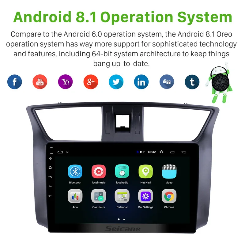 Seicane 2DIN Android 9.1 Автомобильный мультимедийный плеер для Nissan Sylphy 2012 2013-2016 с сенсорным экраном GPS навигацией 10.1 дюйма стерео задней камерой.