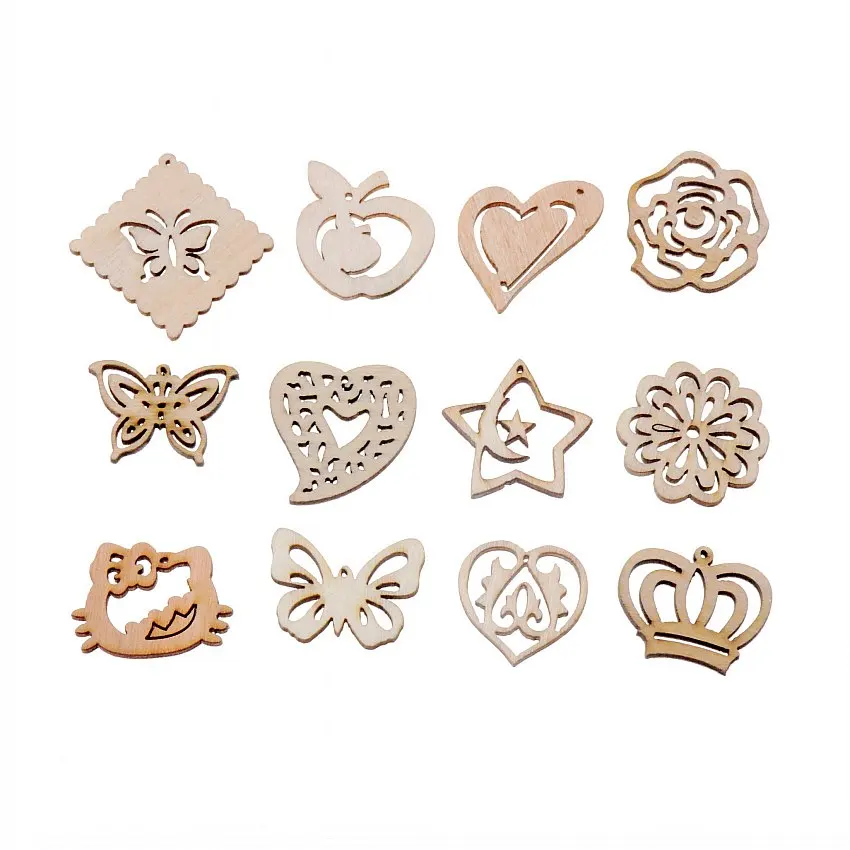 

Best Quality 50Pcs Flatback Wood Craft Decoration Promotions Scrapbooking Embellishments Mixed Styles Pendants 25-30mm