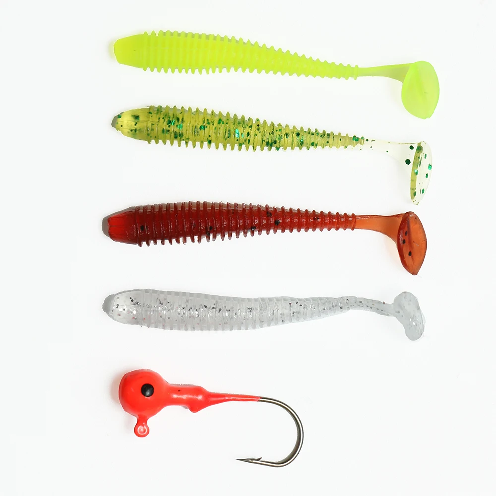 50pcs/lot Fishing Lures Lead Hooks Soft Bait Suit Set Tackle 5cm 0.6g and Jig Head 3g with Box Lure | Спорт и развлечения