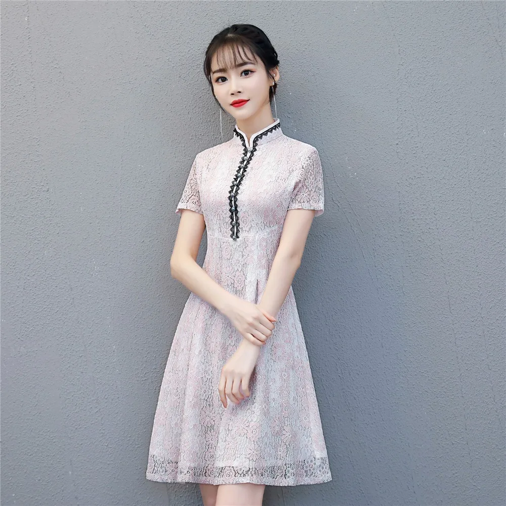 Шанхай история короткие Cheongsam китайское восточное платье женские Qipao национальный тренд стильные китайские платья кружевное китайское платье