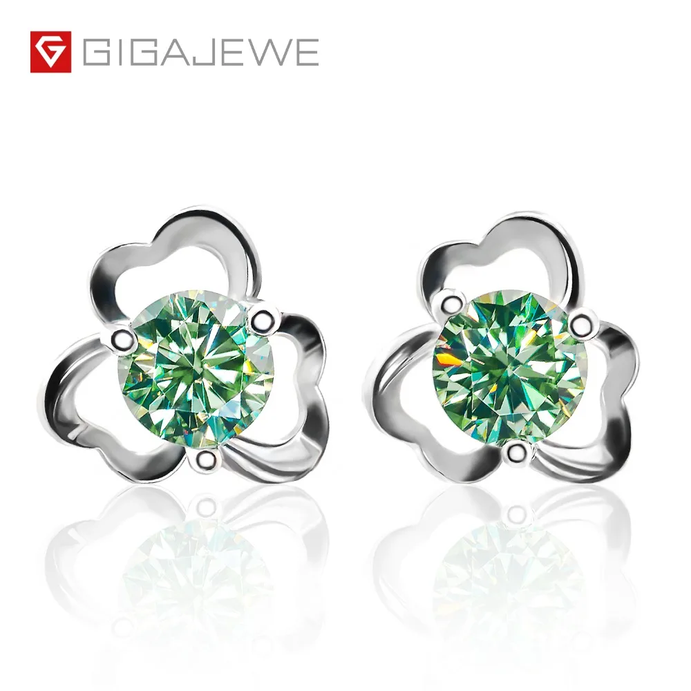 GIGAJEWE Муассанит зеленый/желтый круглой огранки всего 1.0ct лаборатория выращенные серебряные серьги с алмазами модные ювелирные изделия подарок девушке