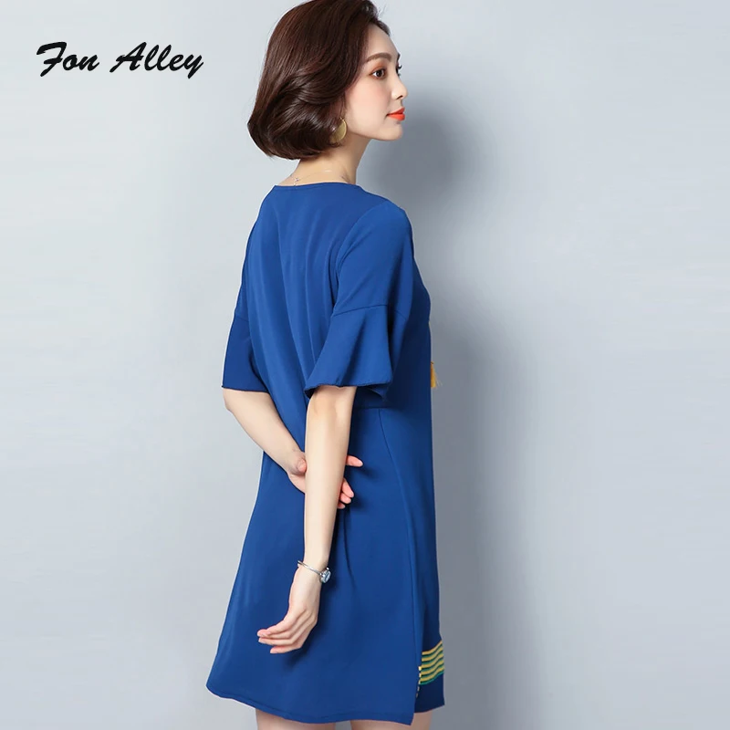 Летние для женщин Большие размеры с кисточкой платье расклешенными рукавами