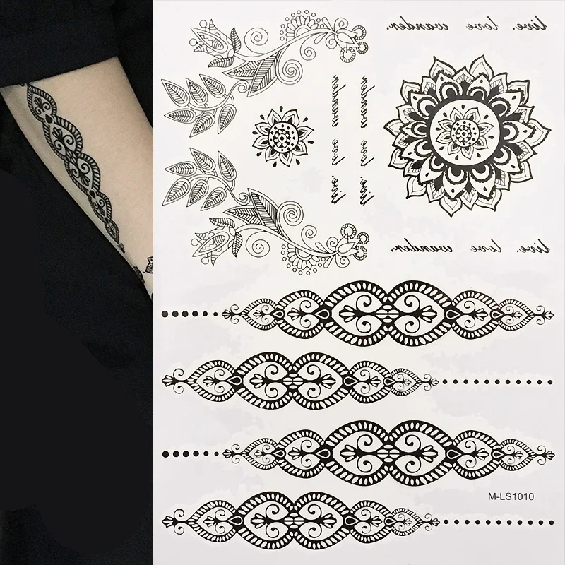 

Pretty Temporary Black Henna Tattoos Waterproof Women Body Tattoo Stickers