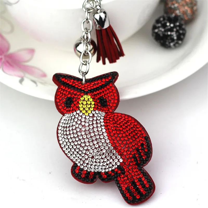 Cute Bird Parrot Pendant Leather Key Chain Ring Holder Gold Bag Keychain Car Rhinestone Chains Gift For Girls | Украшения и