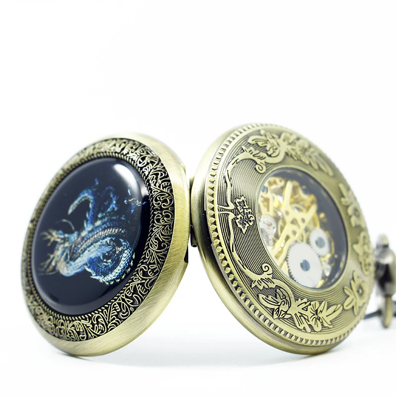5 шт. летающий синий дракон механические карманные часы ожерелье цепочка