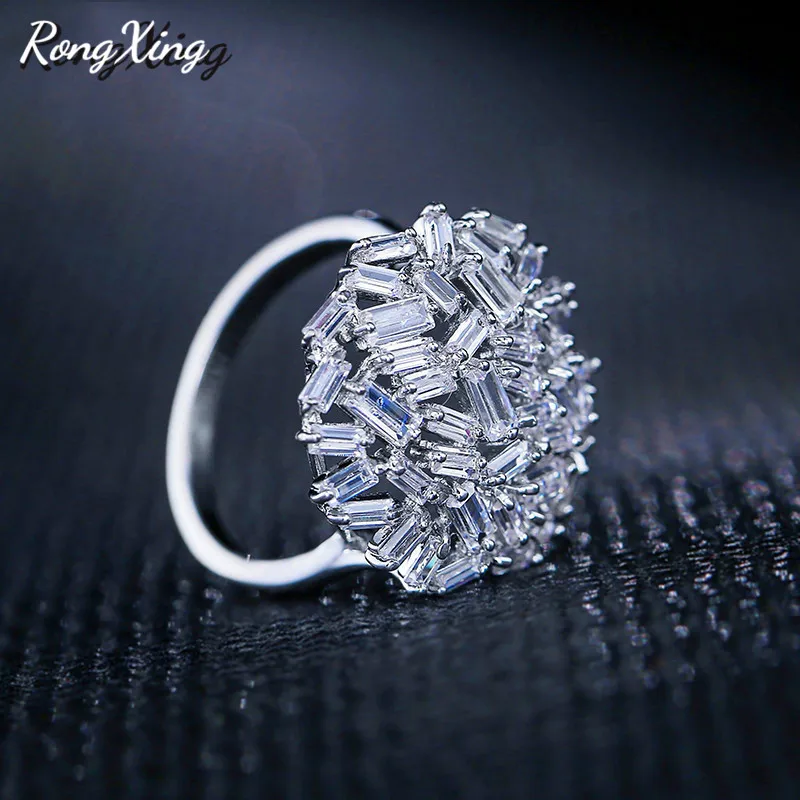 RongXing Роскошные полностью циркониевые большие круглые кольца для женщин